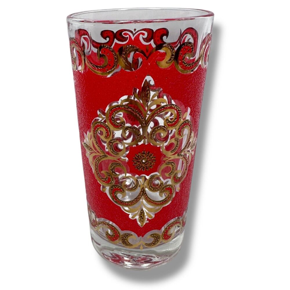 Vintage MCM‎ Culver Starlyte Red Tumbler Glass 5.5" Round Filigree Decorative